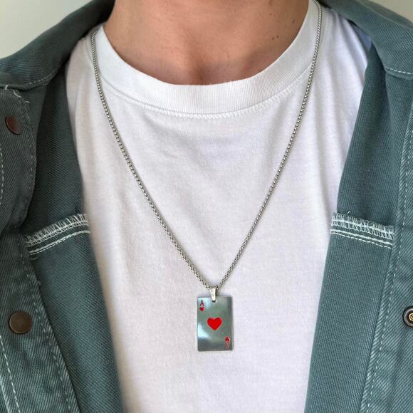 Other Jewelry - Y2K Silver Red Ace of Hearts Necklace Gothic Punk Pendant Unisex Statement New